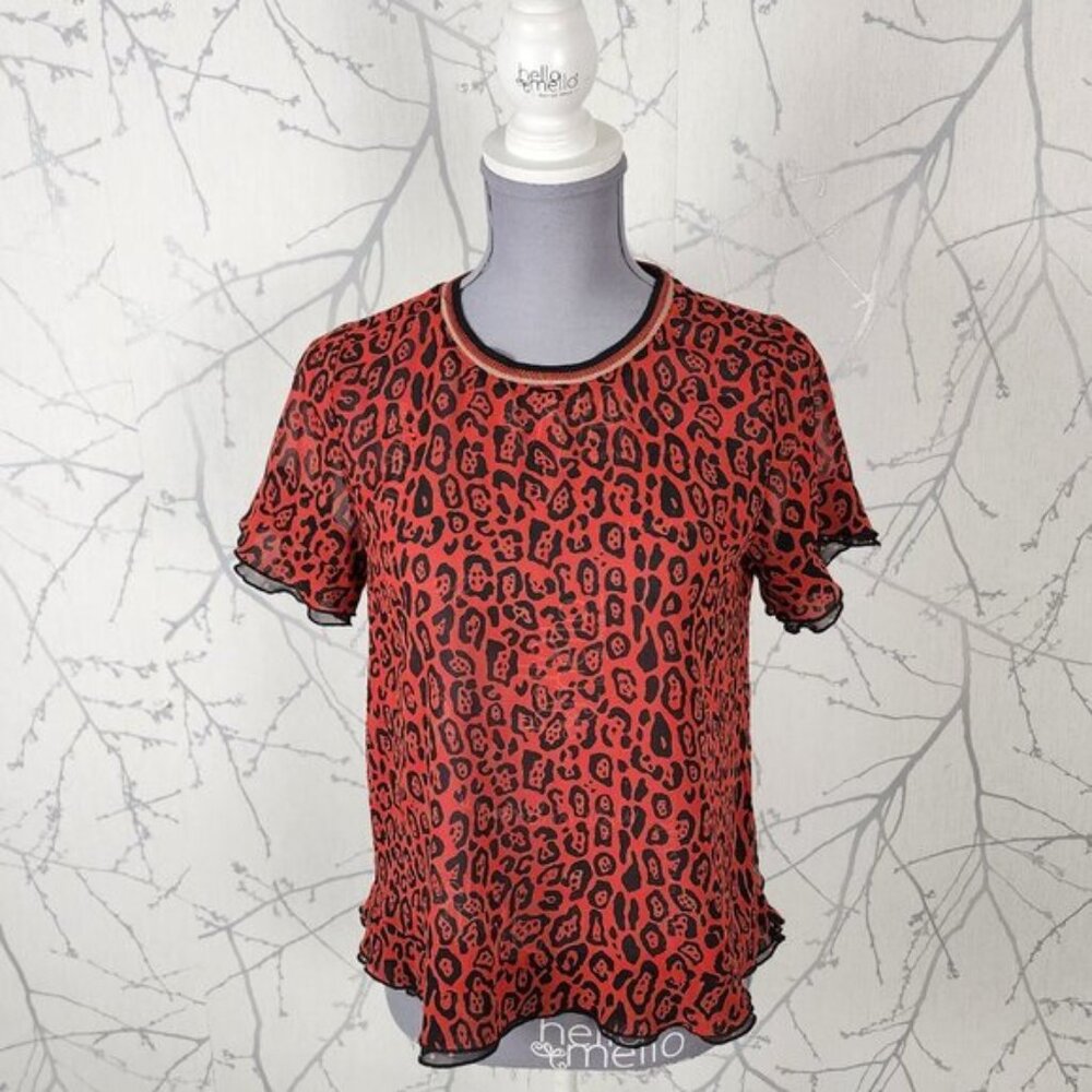 Scotch & Soda Red Leopard Print Sheer Flutter Cre… - image 1